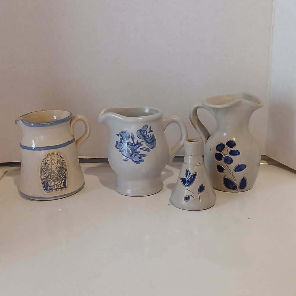 Set of Pottery Pitchers and Vases with Blue Accents Williamsburg Pillsbury